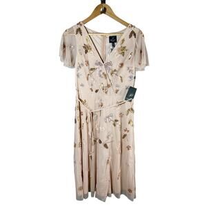 Adrianna Papell Beaded Flutter-Sleeve Tie-Waist Midi Dress Size US 8